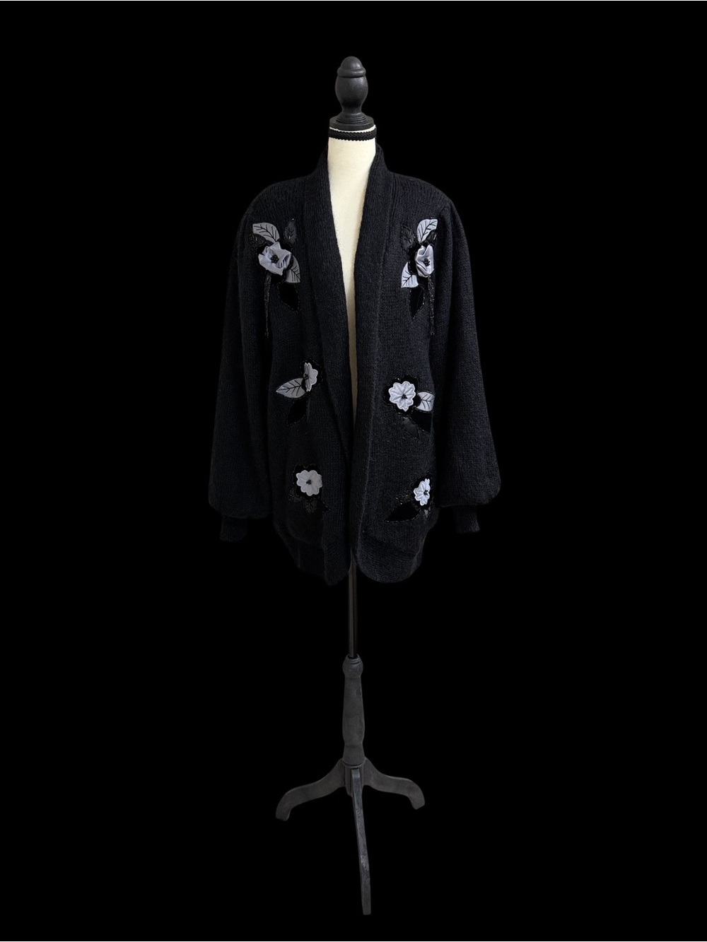 Black Floral Teddy Jacket with Embroidered Accents